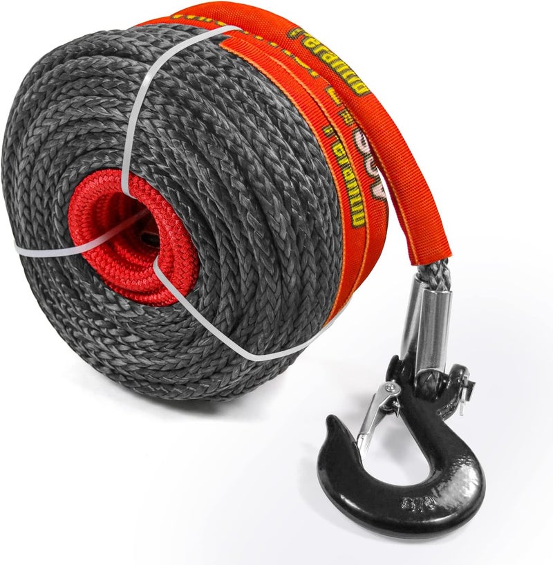 Perantlb Synthetic Winch Rope 3/8" x 100'-23800 lbs Winch Line with Protective Sleeve,Forged Winch Hook,Safety Pull Strap go for 4WD Road Vehicle Truck SUV ATV UTV（Black Gray）… - Image 2